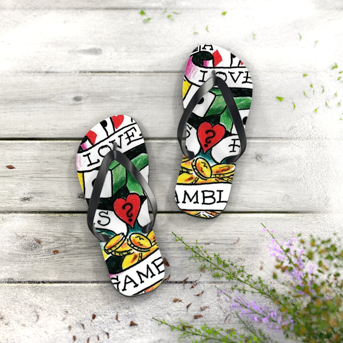 Love is a Gamble Flip Flops – Fun Summer Footwear with Playing Card Design