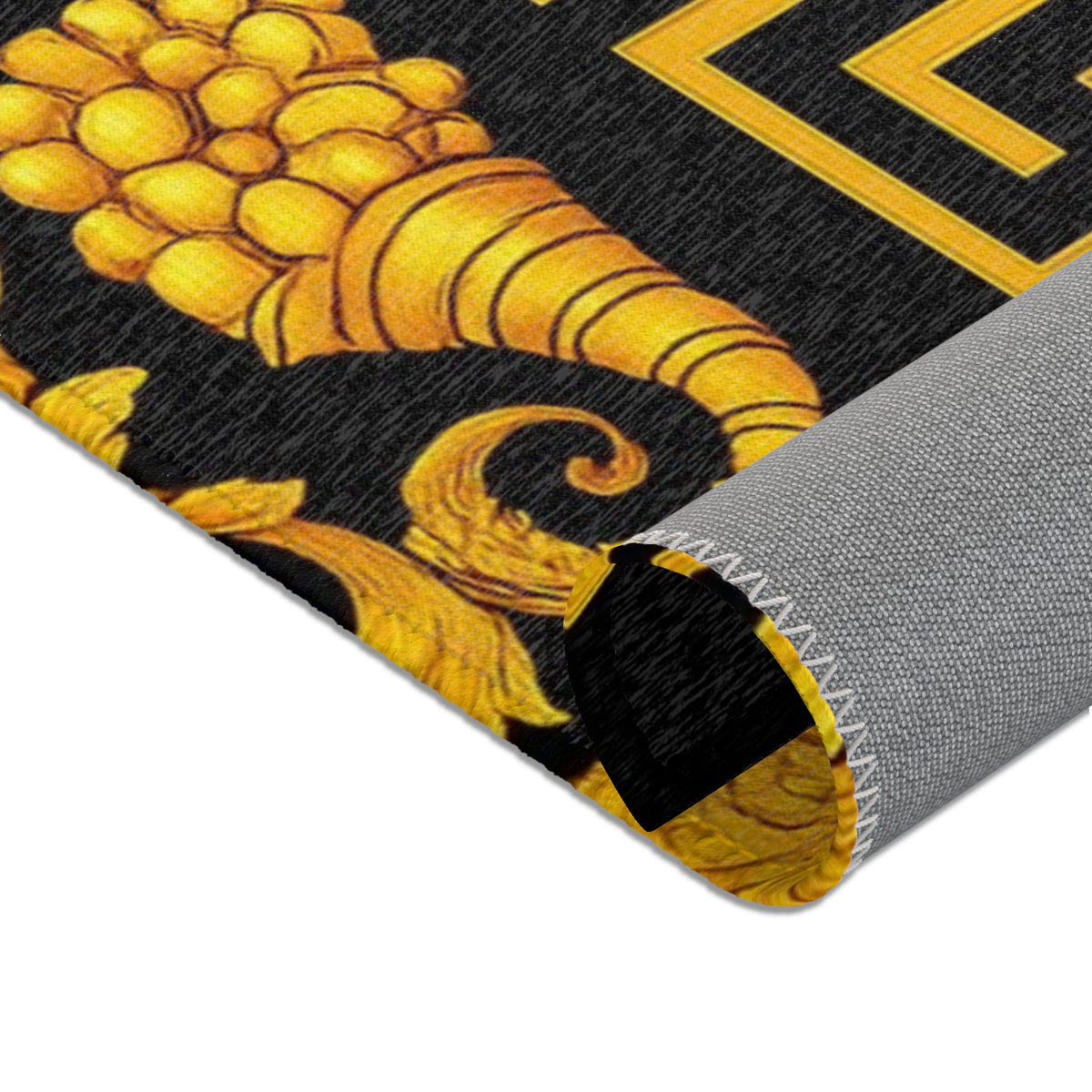 Baroque Gold Scroll Area Rug — Black & White Striped Medallion Accent Rug