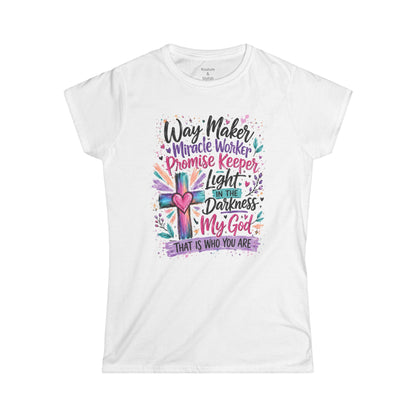 Women's Tee — "He's WayMaker, Miracle Worker" Christian Graphic