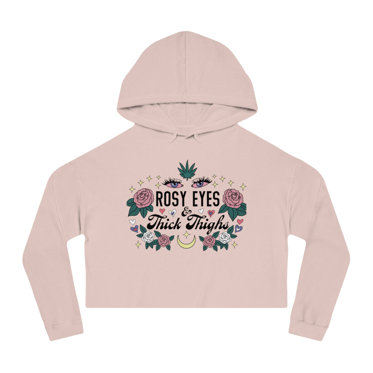 Cropped Hooded Sweatshirt - "Rosy Eyes & Thick Thighs" - Trendy Women's Hoodie, Casual Fashion, Cute Gift for Her, Cozy Yoga Wear, [...]