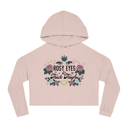 Cropped Hooded Sweatshirt - "Rosy Eyes & Thick Thighs" - Trendy Women's Hoodie, Casual Fashion, Cute Gift for Her, Cozy Yoga Wear, [...]