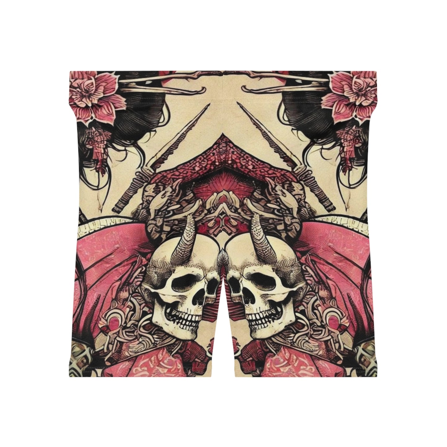 Lady Devil Damen Bikershorts - Trendiges Blumen- und Totenkopf-Design