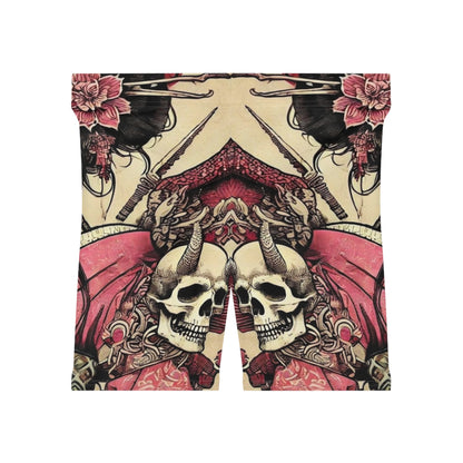 Lady Devil Damen Bikershorts - Trendiges Blumen- und Totenkopf-Design
