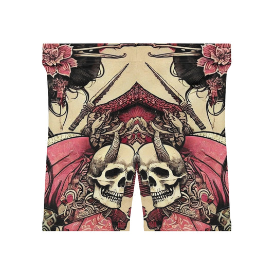 Lady Devil Women's Biker Shorts - Trendy Floral & Skull Design