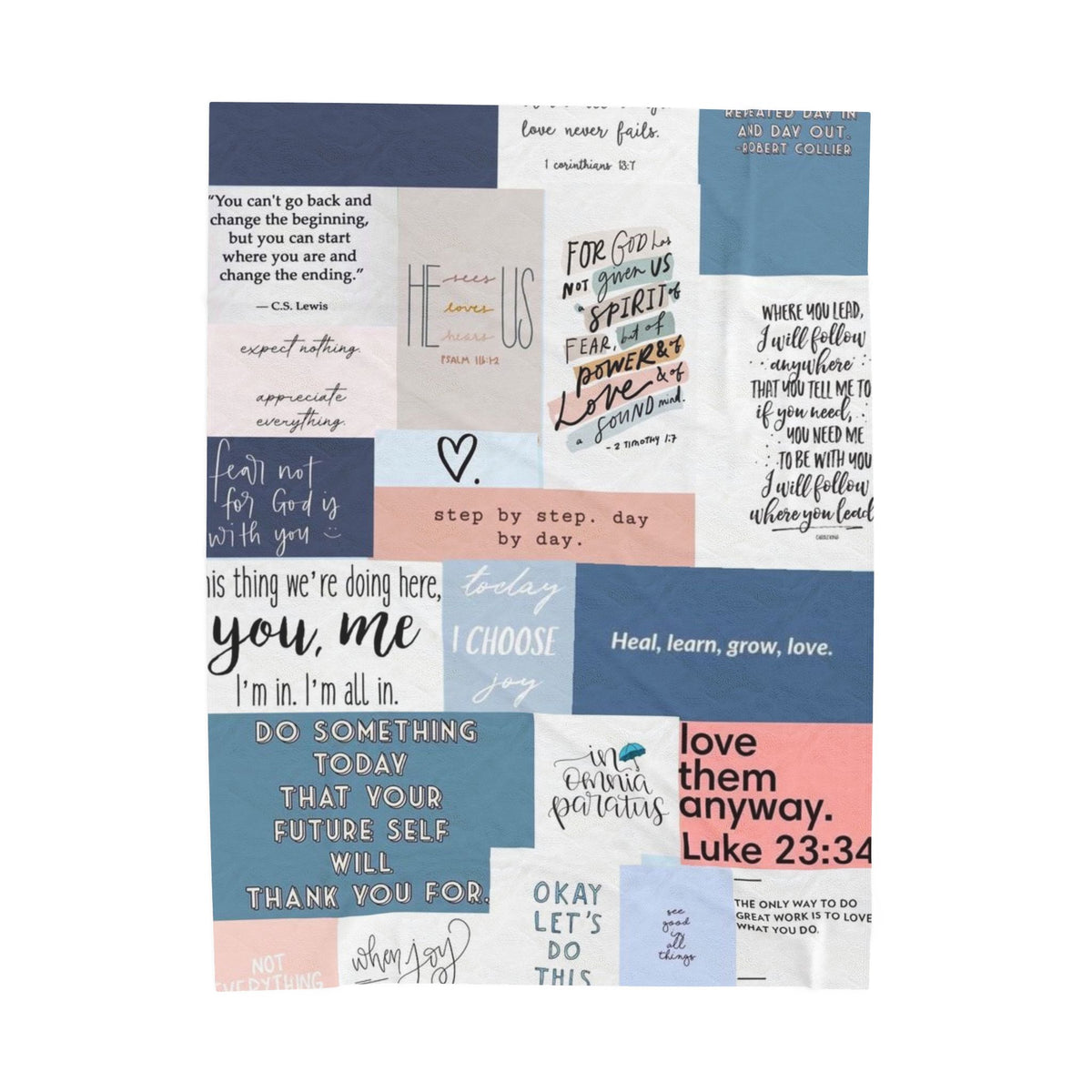 Inspirational Patchwork Velveteen Plush Blanket – Motivational Quotes (Luke 23:34)