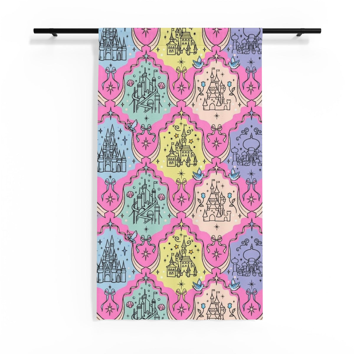 Sheer Curtain - Pastel Castle Pattern Window Panel for Kids’ Room, Princess Nursery Decor