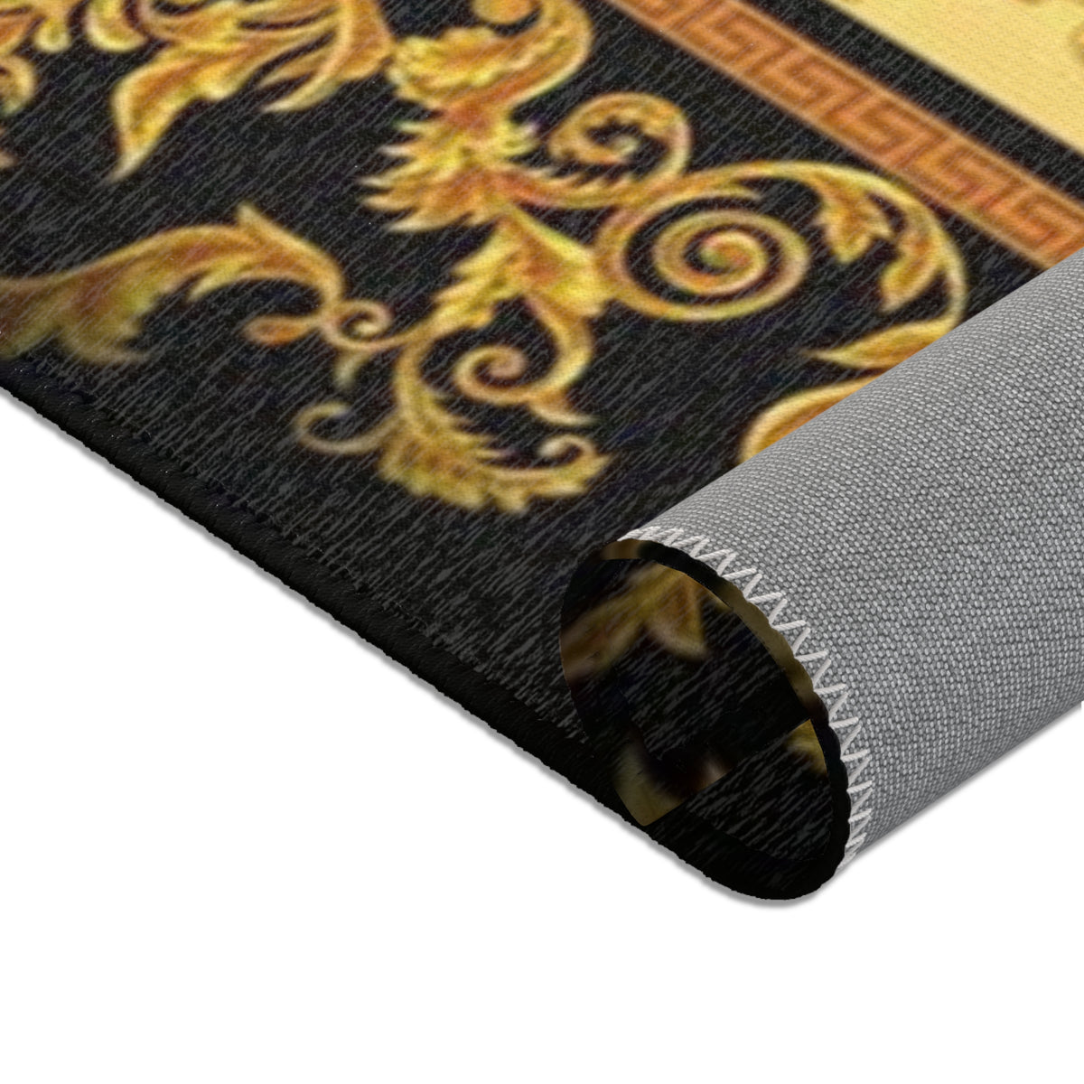 Baroque Medusa Area Rug — Ornate Gold & Black Decorative Floor Runner