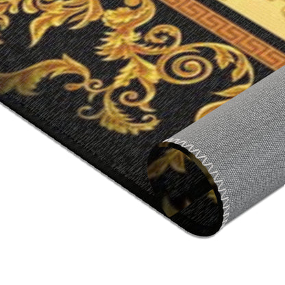 Baroque Medusa Area Rug — Ornate Gold & Black Decorative Floor Runner