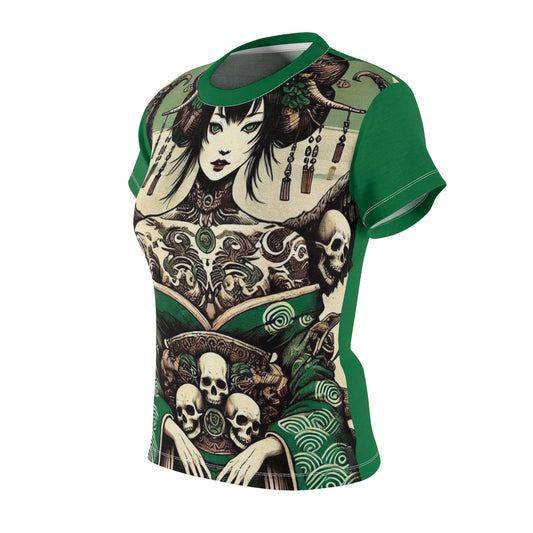 Gothic Fantasy Women's Tee - Skull & Samurai Design