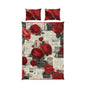 Rose Vintage Cotton Bed Set — Red Floral Duvet Cover with Script Print