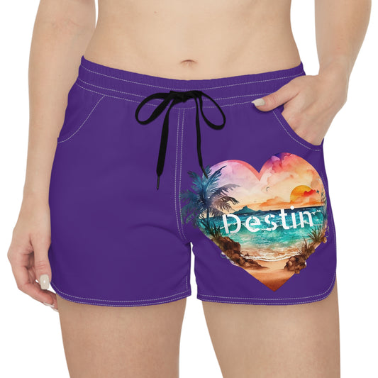 Women's Casual Beach Shorts-Destin/Purple