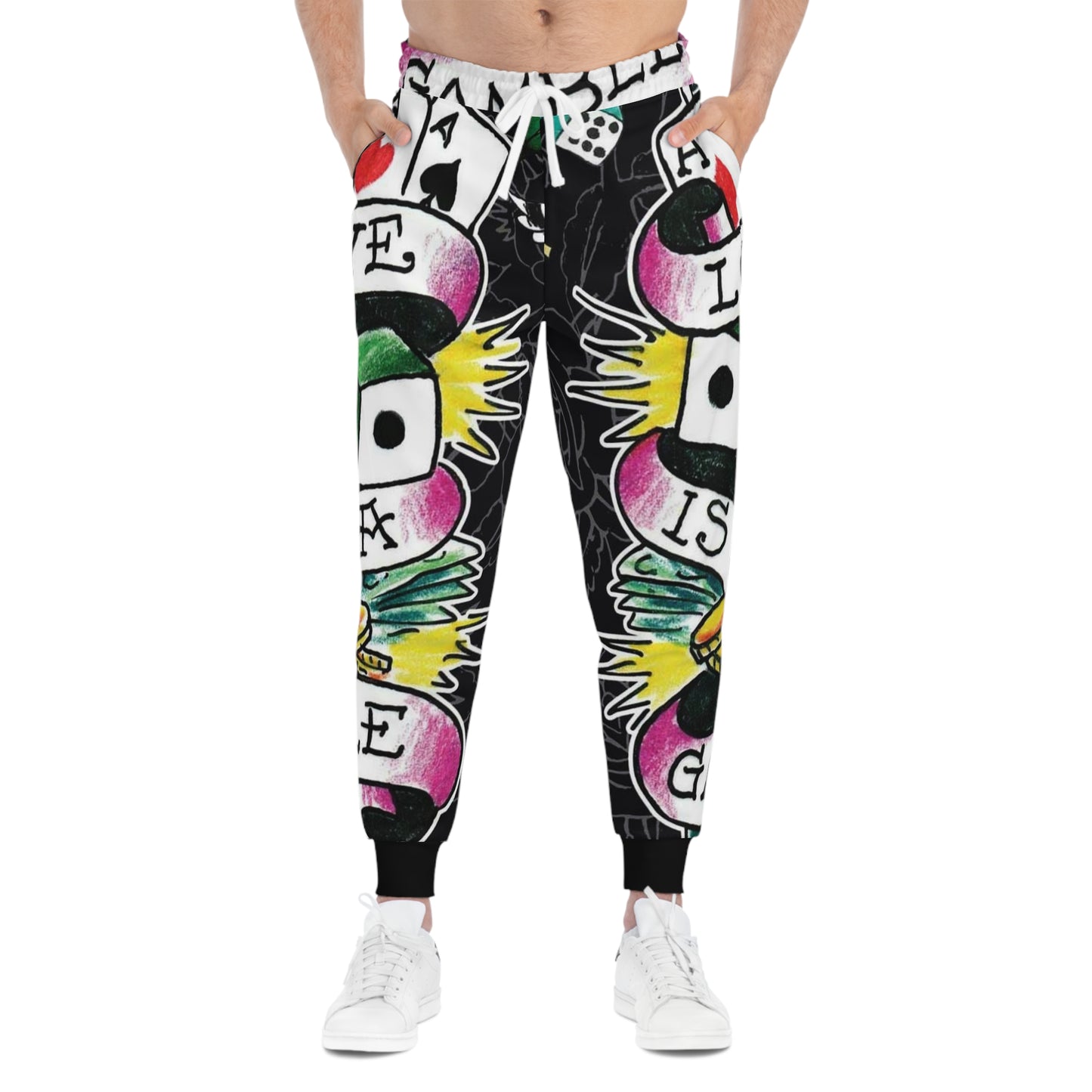 Colorful Tattoo-Style Joggers — Love Is A Gamble Athletic Pants