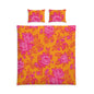 Floral Cotton Bed Set — Pink Rose Pattern on Vibrant Orange