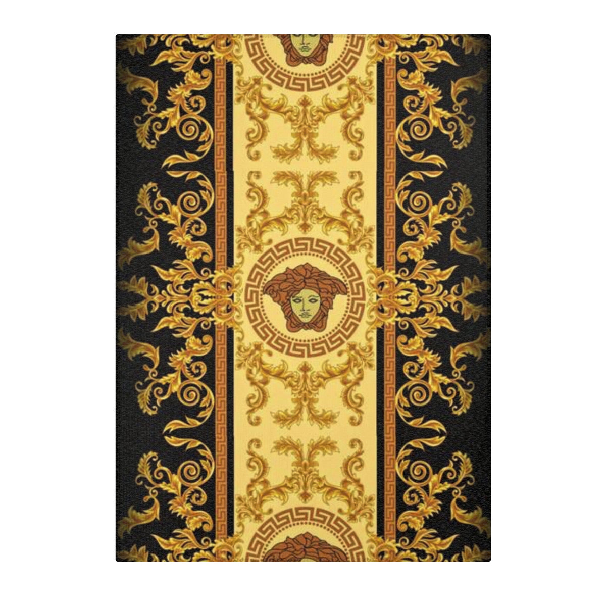 Baroque Medusa Area Rug — Ornate Gold & Black Decorative Floor Runner