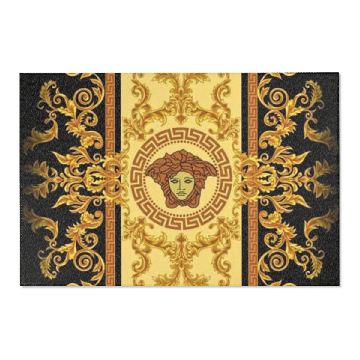 Baroque Medusa Area Rug — Ornate Gold & Black Decorative Floor Runner