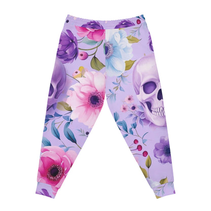 Floral Skull Athletic Joggers — Pastel Purple All-Over Print
