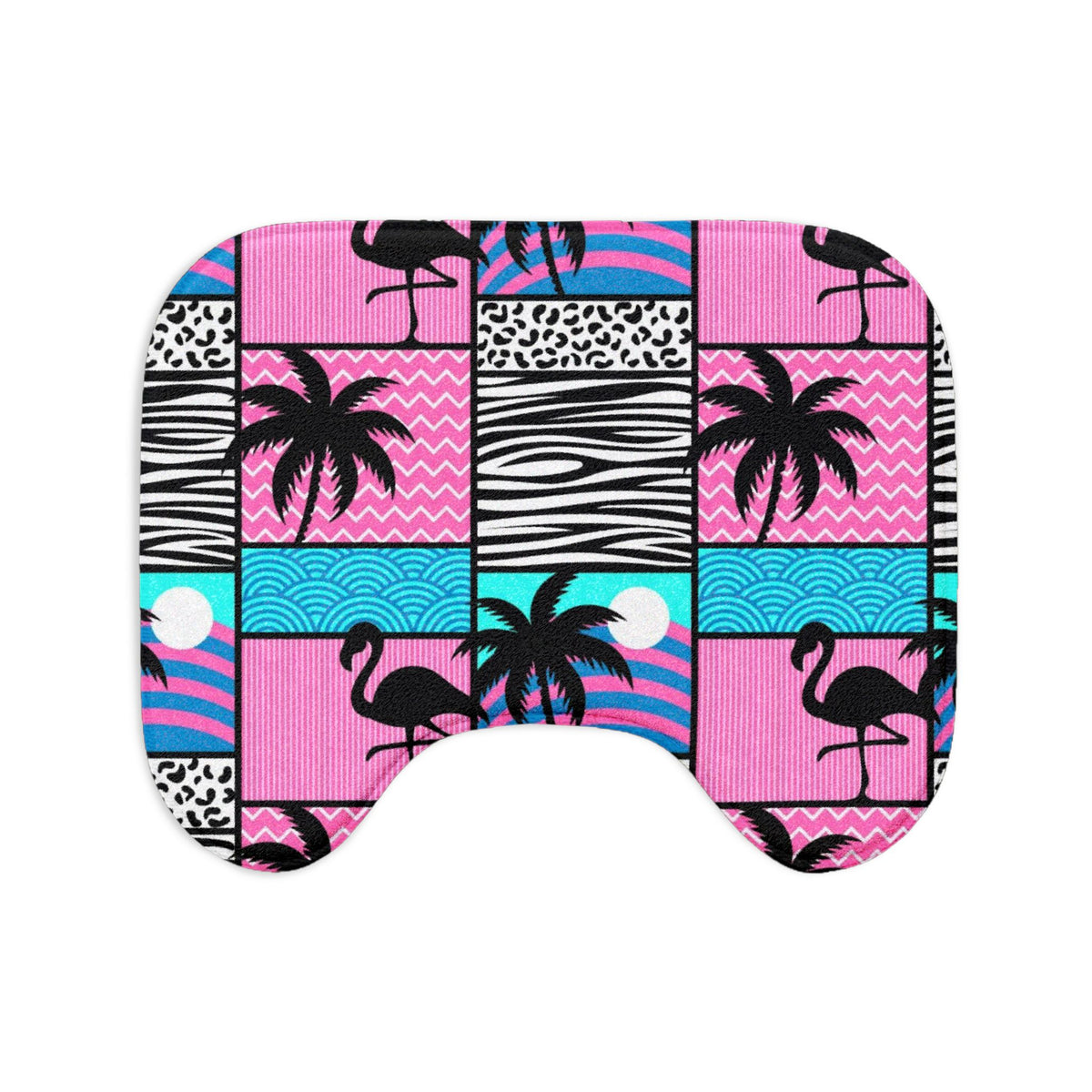 Tropical Flamingo Bath Mat Set — 3-Piece Pink Palm & Zebra Print Bathroom Rugs