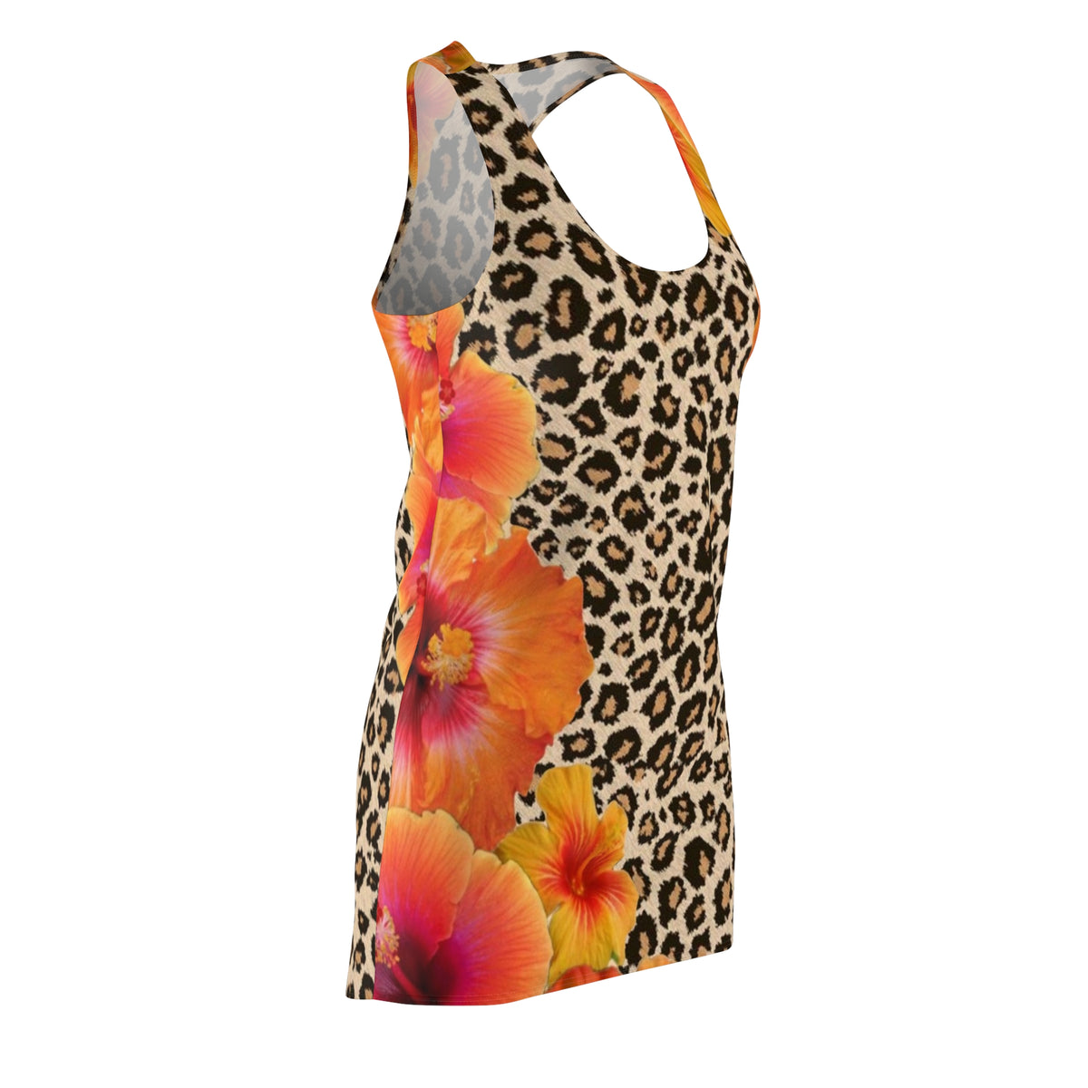 Leopard Hibiscus Racerback Dress — Tropical Floral Animal Print Sundress