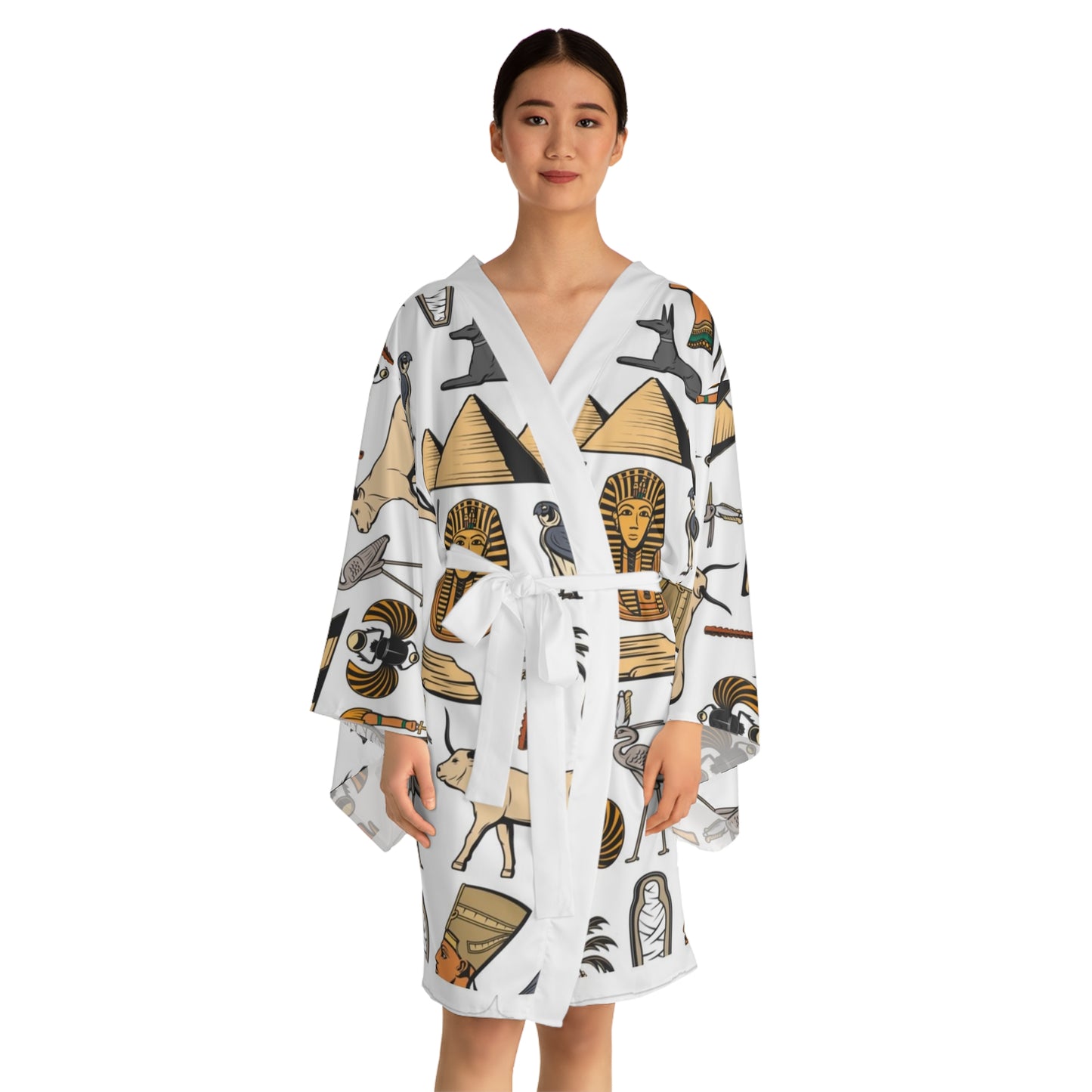 Egyptian-Inspired Long Sleeve Kimono Robe - Unique Bohemian Lightweight Robe for Relaxation and Home Spa
