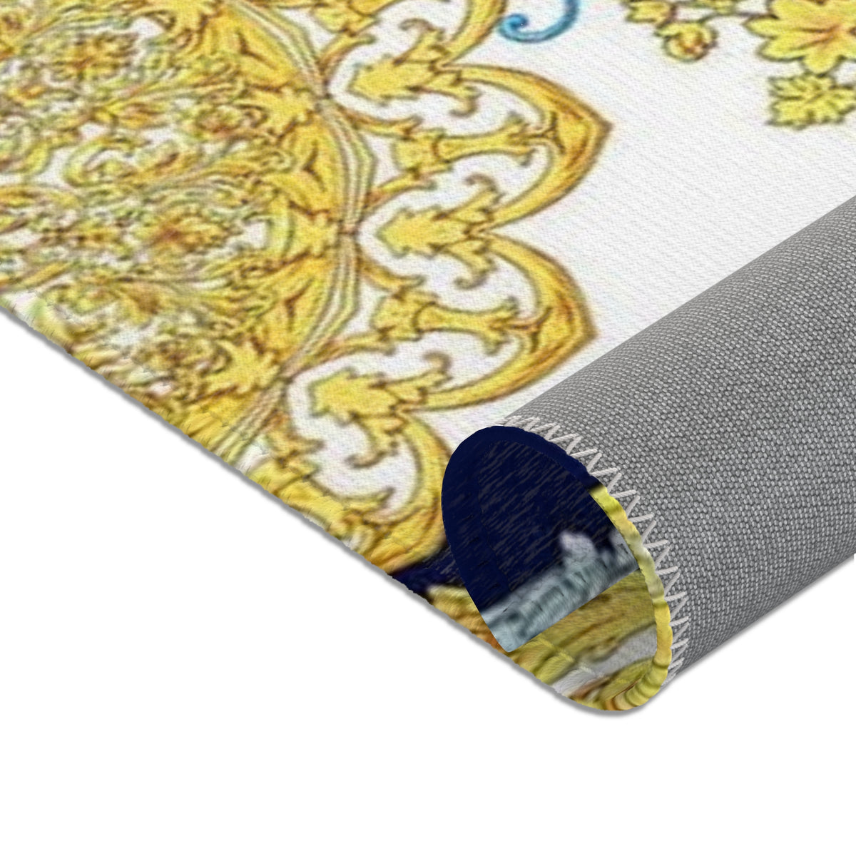 Baroque Scroll Area Rug — Red, Blue & Gold Ornate Accent Rug