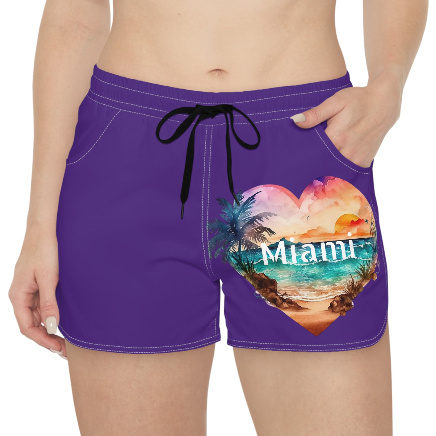 Women's Casual Beach Shorts-Miami/Purple