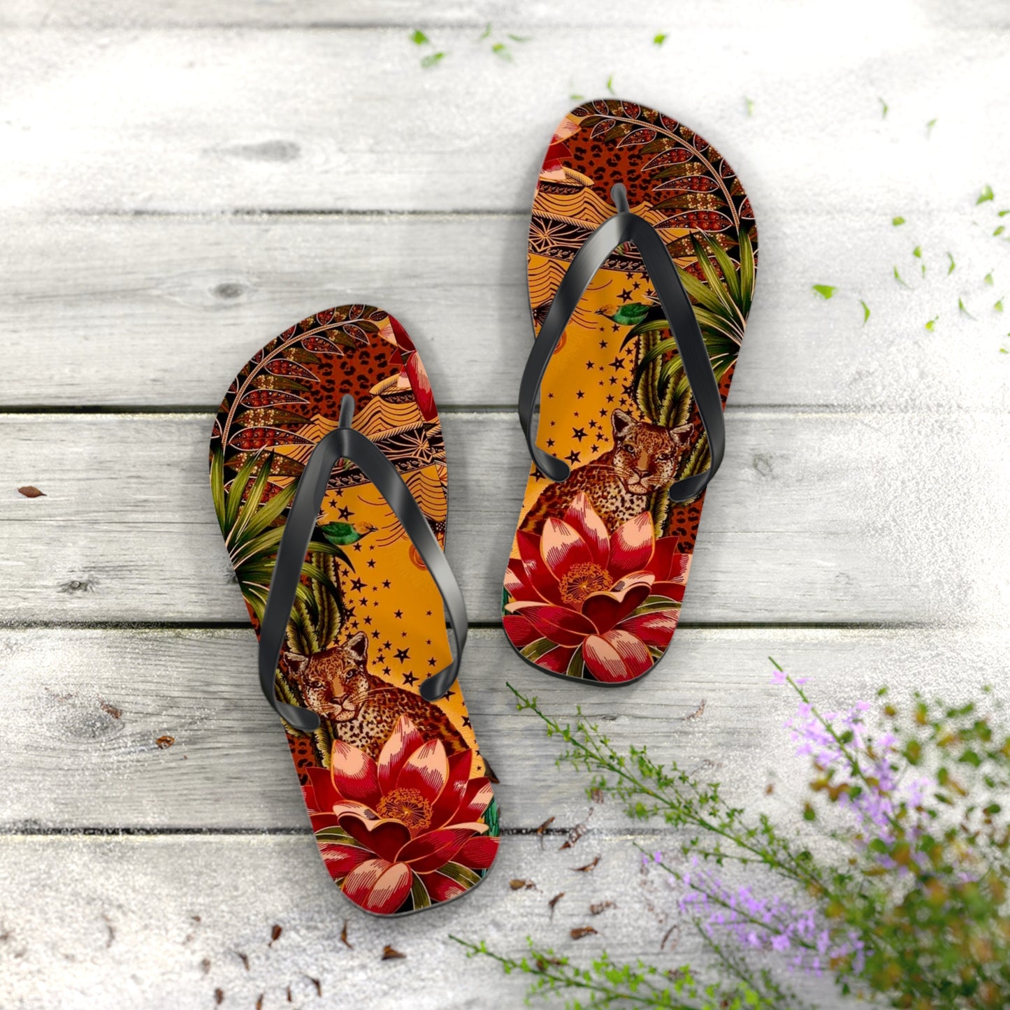 Tropical Leopard Flip Flops - Colorful Summer Footwear