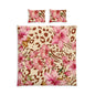 Floral Leopard Cotton Bed Set — Pink Tropical Flowers Duvet Cover & Pillowcases