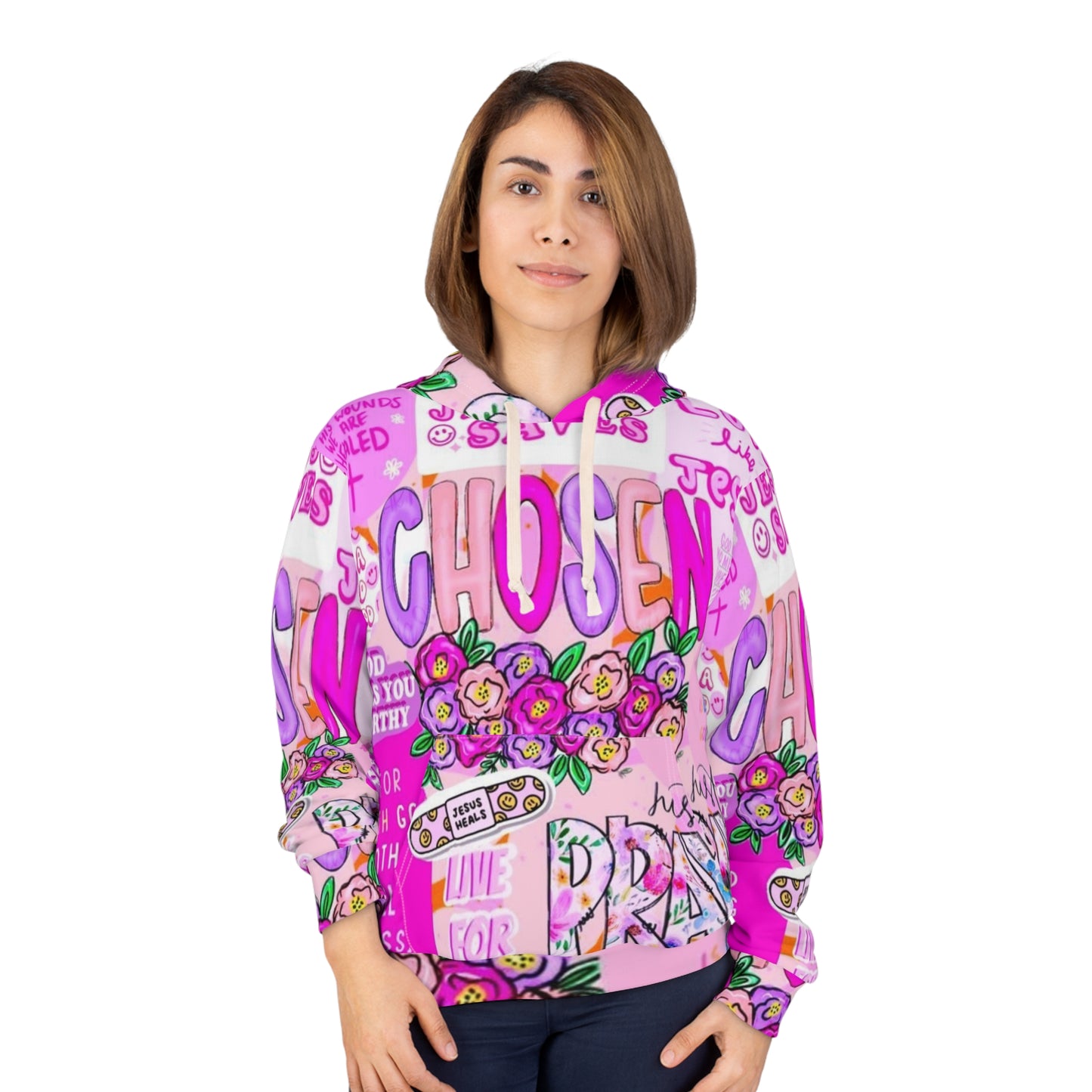 Christian 'Chosen' Pink Hoodie — Jesus Saves All-Over Print