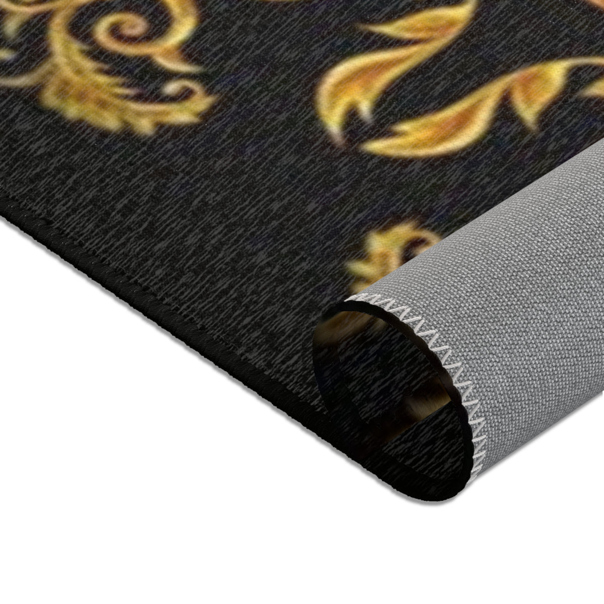 Baroque Medusa Area Rug — Ornate Gold & Black Decorative Floor Runner