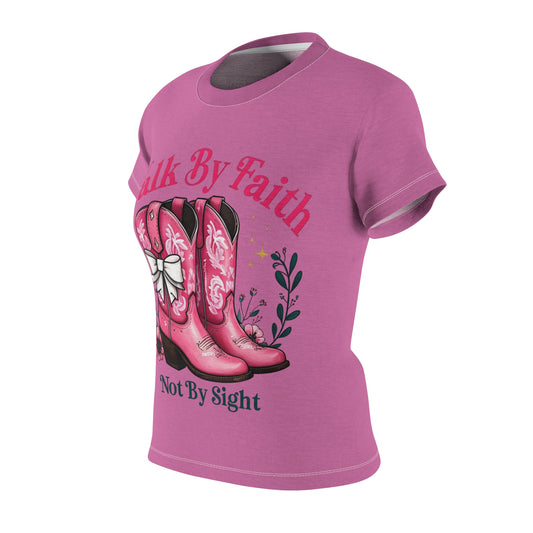 "Walk By Faith" Western Boots Design Women’s Tee
