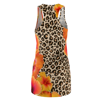 Leopard Hibiscus Racerback Dress — Tropical Floral Animal Print Sundress