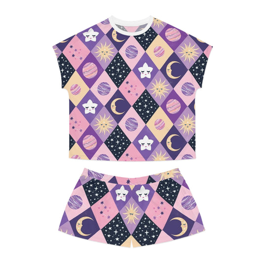 Celestial Dreams Women's Short Pajama Set - Cozy Sleepwear with Sun and Moon Design