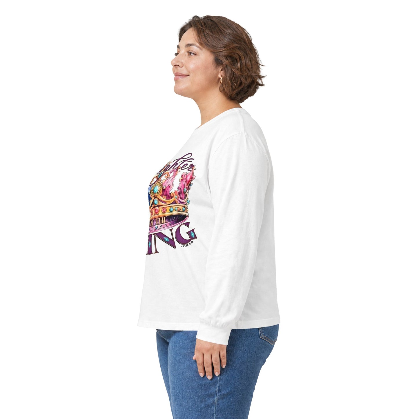 Daughters King Long Sleeve Tee — Watercolor Crown Graphic