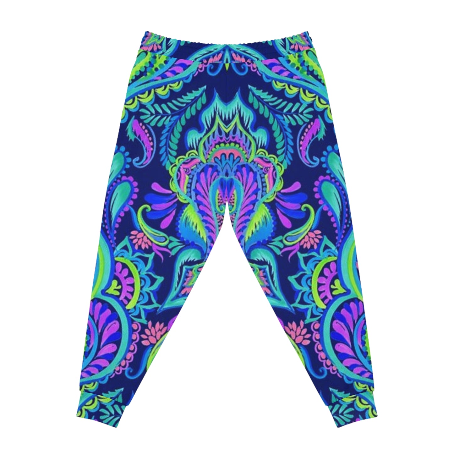 Neon Paisley Athletic Joggers — Vibrant All-Over-Print Workout Pants