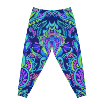 Neon Paisley Athletic Joggers — Vibrant All-Over-Print Workout Pants
