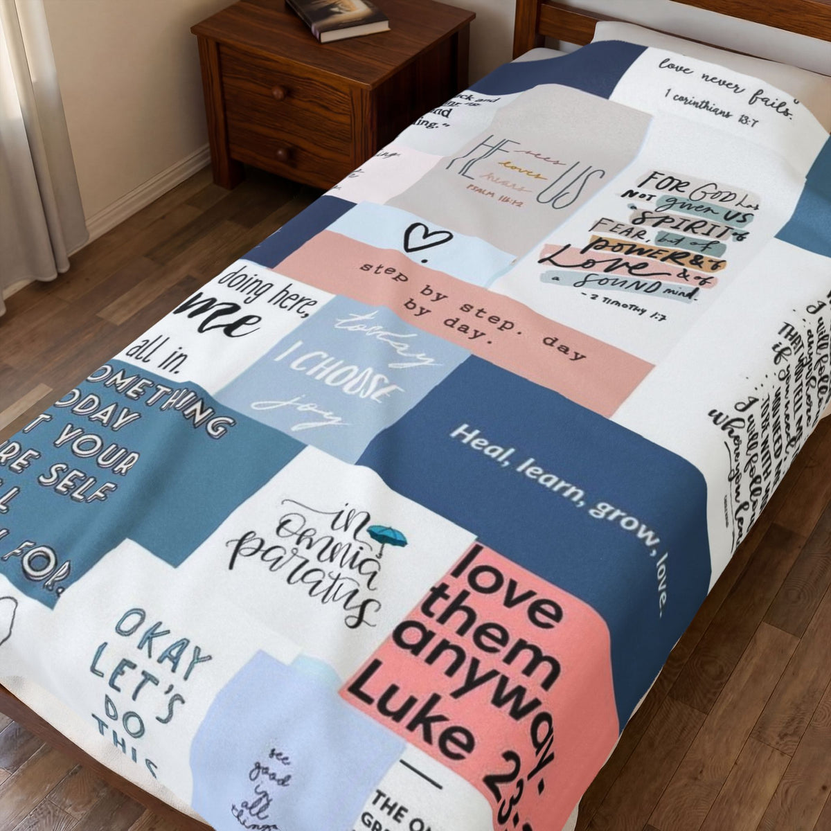 Inspirational Patchwork Velveteen Plush Blanket – Motivational Quotes (Luke 23:34)