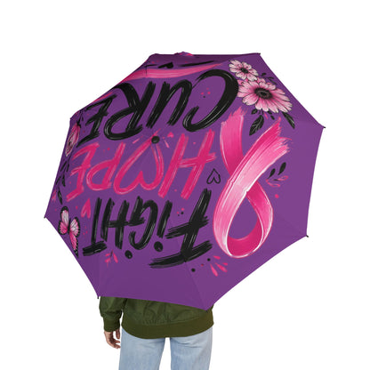 Purple 'Fight Hope Cure' Foldable Umbrella — Breast Cancer Awareness Compact Umbrella