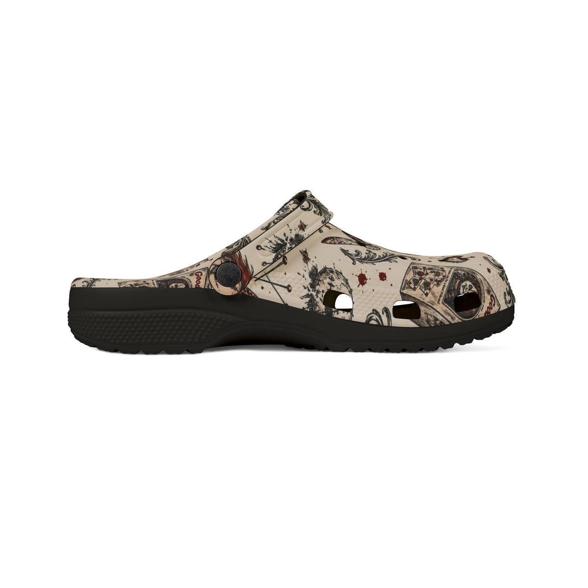Horror Doll EVA Clogs — "Wanna Play?" All-Over Print Comfort Shoes