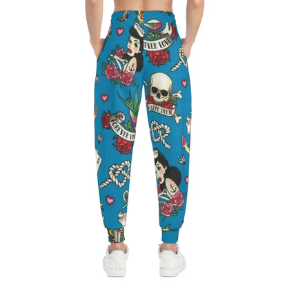 Tattoo Flash Joggers — Carpe Diem Skull & Sailor Girl All-Over Print