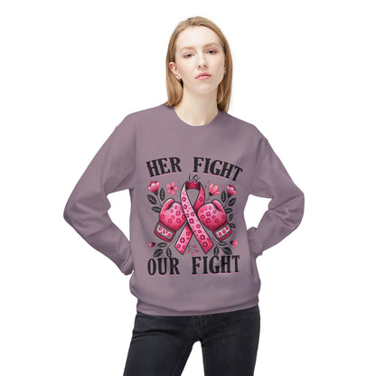 Breast Cancer Awareness Crewneck Sweatshirt - "Her Fight Our Fight" Pink Ribbon Design