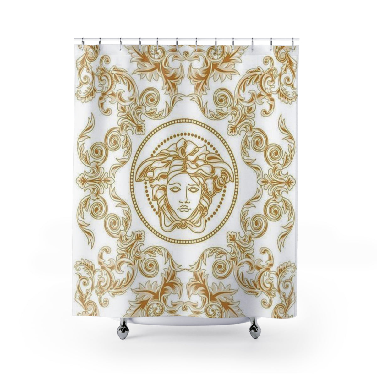 Gold Medusa Baroque Shower Curtain — Luxurious Greek Myth Bathroom Decor