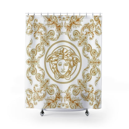Gold Medusa Baroque Shower Curtain — Luxurious Greek Myth Bathroom Decor