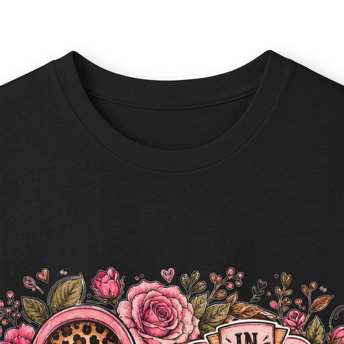 Breast Cancer Awareness Long Sleeve Tee — "In October We Wear Pink" Floral Ribbon
