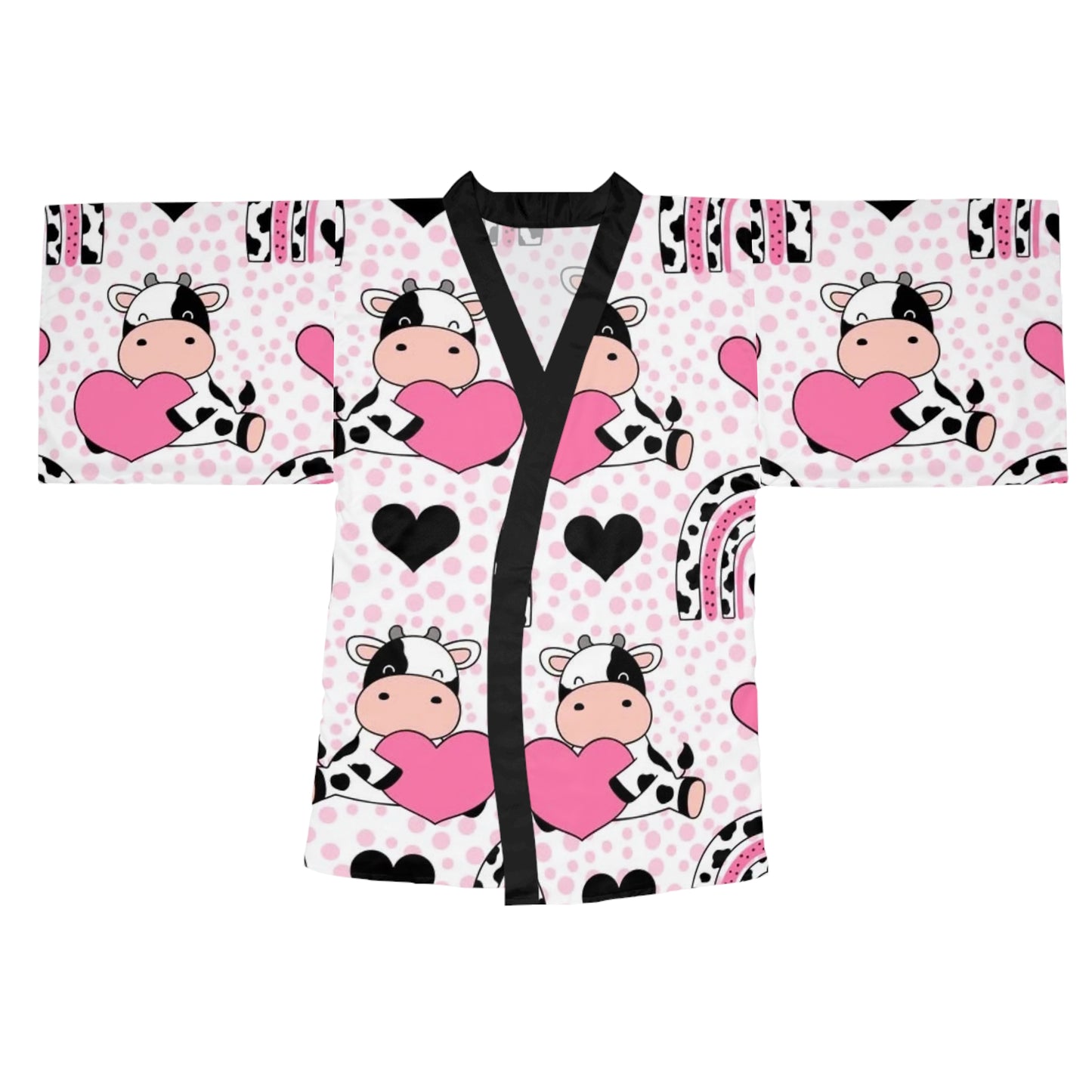 Cute Cow Print Long Sleeve Kimono Robe for Cozy Comfort
