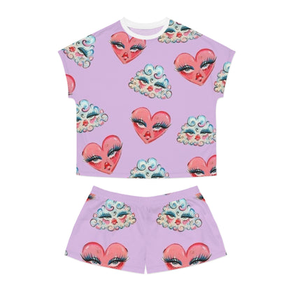 Fancy Hearts and Clouds Design Women’s Sleepwear Set