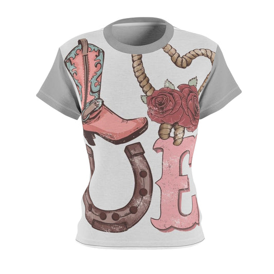 Country Love Graphic Tee - Floral Boots & Horseshoe Design