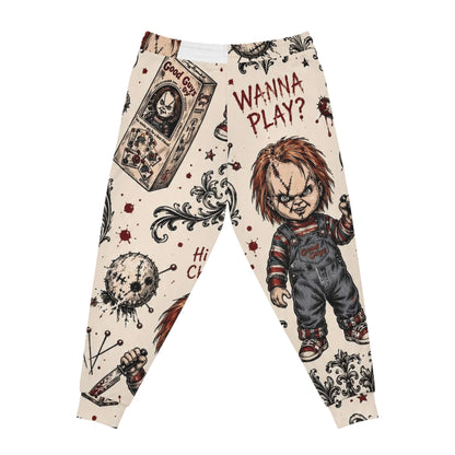 Chucky “Wanna Play?” Horror Joggers — All-Over Print Creepy Doll Sweatpants