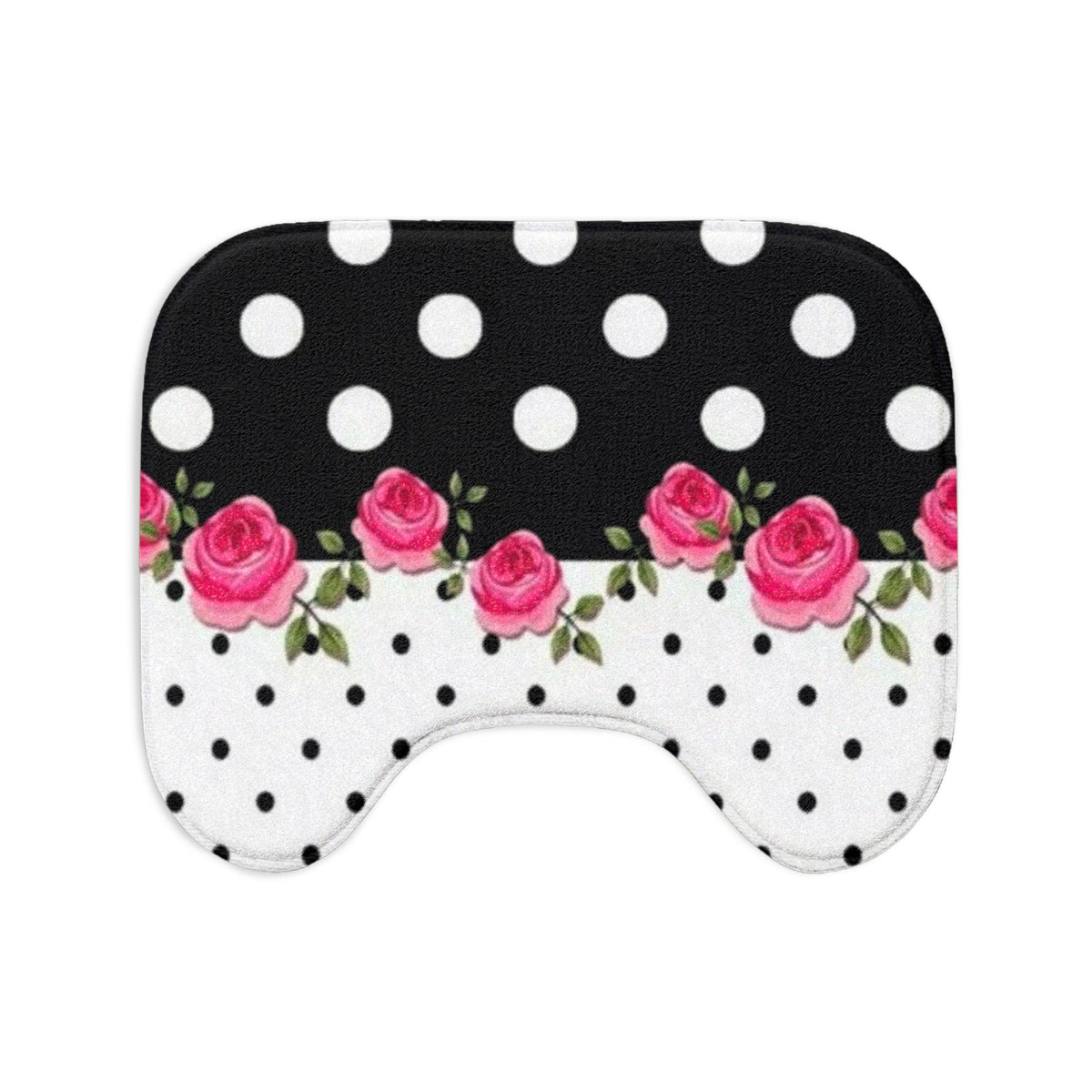 Polka Dot & Pink Rose Bath Mat Set — 3-Piece Floral Bathroom Rug Set