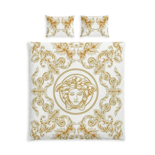Versace-Inspired Gold Baroque Cotton Bed Set — Decorative Duvet Cover & Pillowcases