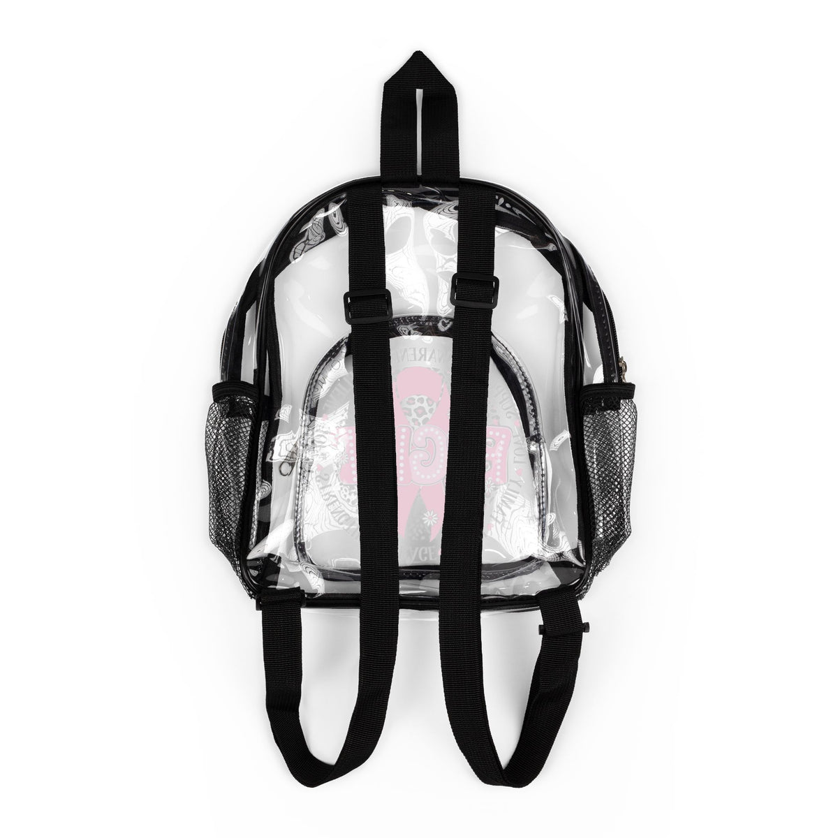 Clear Stadium Backpack — Pink Cancer Awareness “Fight” Design
